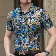 Load image into Gallery viewer, Casual 80% Silk Shirt Men Short Sleeve Both Sides Print Chinese Dragon Nation Flower 2019 Beach Summer Clothes
