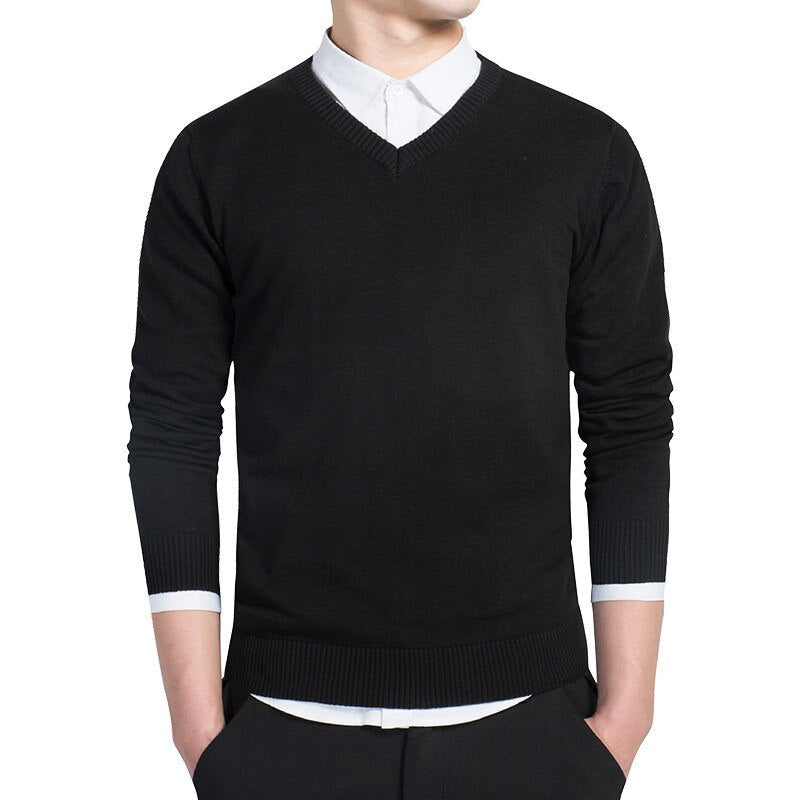 New Simple Smart Casual Pullover High Quality Pure Cotton Long Sleeve Sim Fit Mens Sweater Fashion Plus Size Men Sweaters 2018